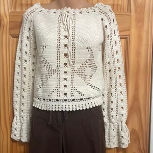 Rue21 Cream Tie Front crochet top